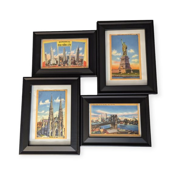 Vintage Framed 4 New York City Postcards - Picture 1 of 12